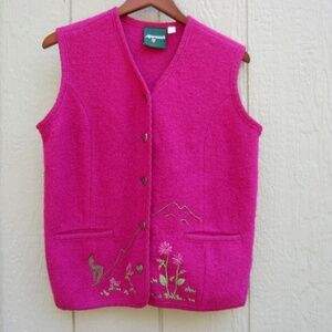 Almrausch Vest Women's 44 Buttons Pockets Embroidered 100% Wool Granny Core Fall